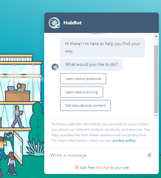 HubSpot’s live chat feature 